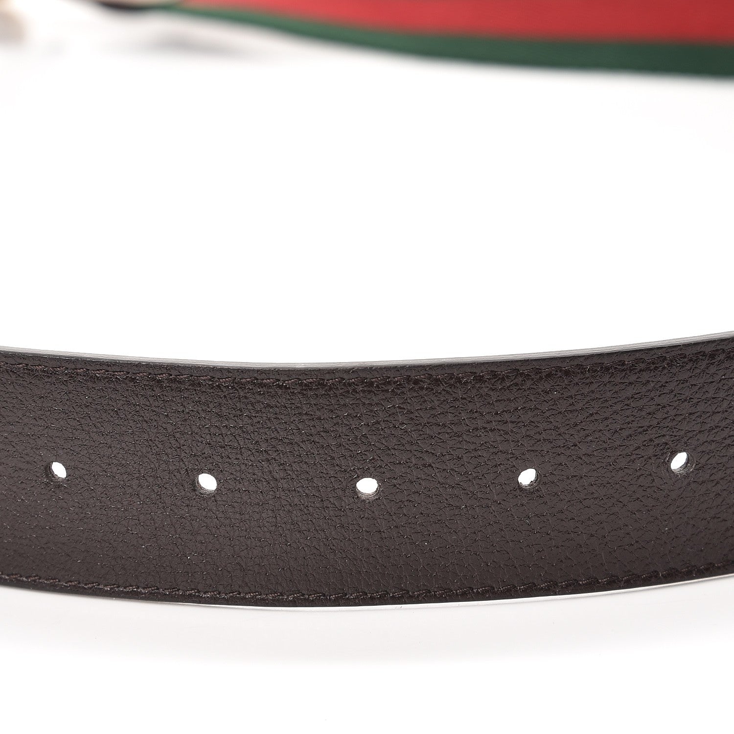Gucci Nylon Textured Calfskin Double G Web 40mm Belt 95 38 Green Red Dark Cocoa 5 of 5