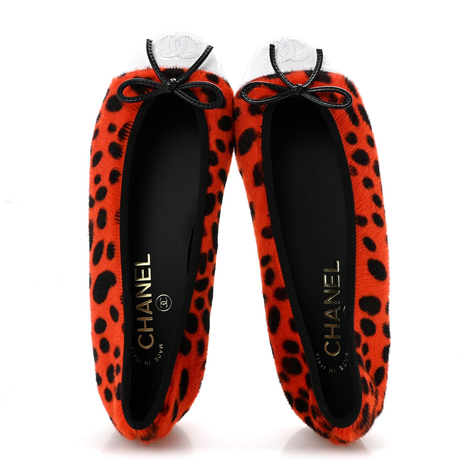 Chanel Pony Hair Patent Cap Toe CC Ballerina Flats 37 Orange Black White 2 of 10