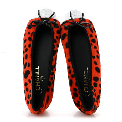 Chanel Pony Hair Patent Cap Toe CC Ballerina Flats 37 Orange Black White 2 of 10