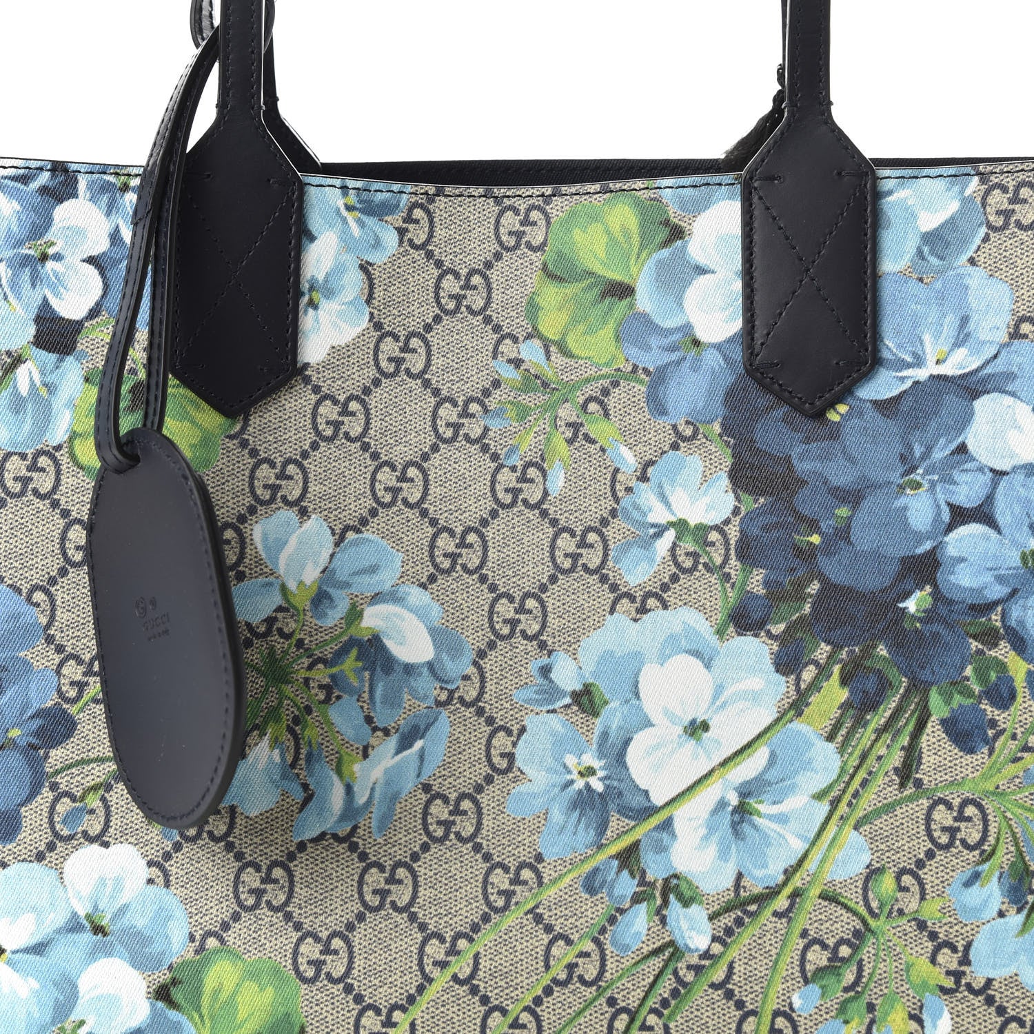 Gucci GG Supreme Monogram Blooms Small Reversible Tote Beige Blue Navy 10 of 10
