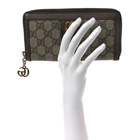 GG Supreme Monogram Web Ophidia Zip Around Wallet Brown