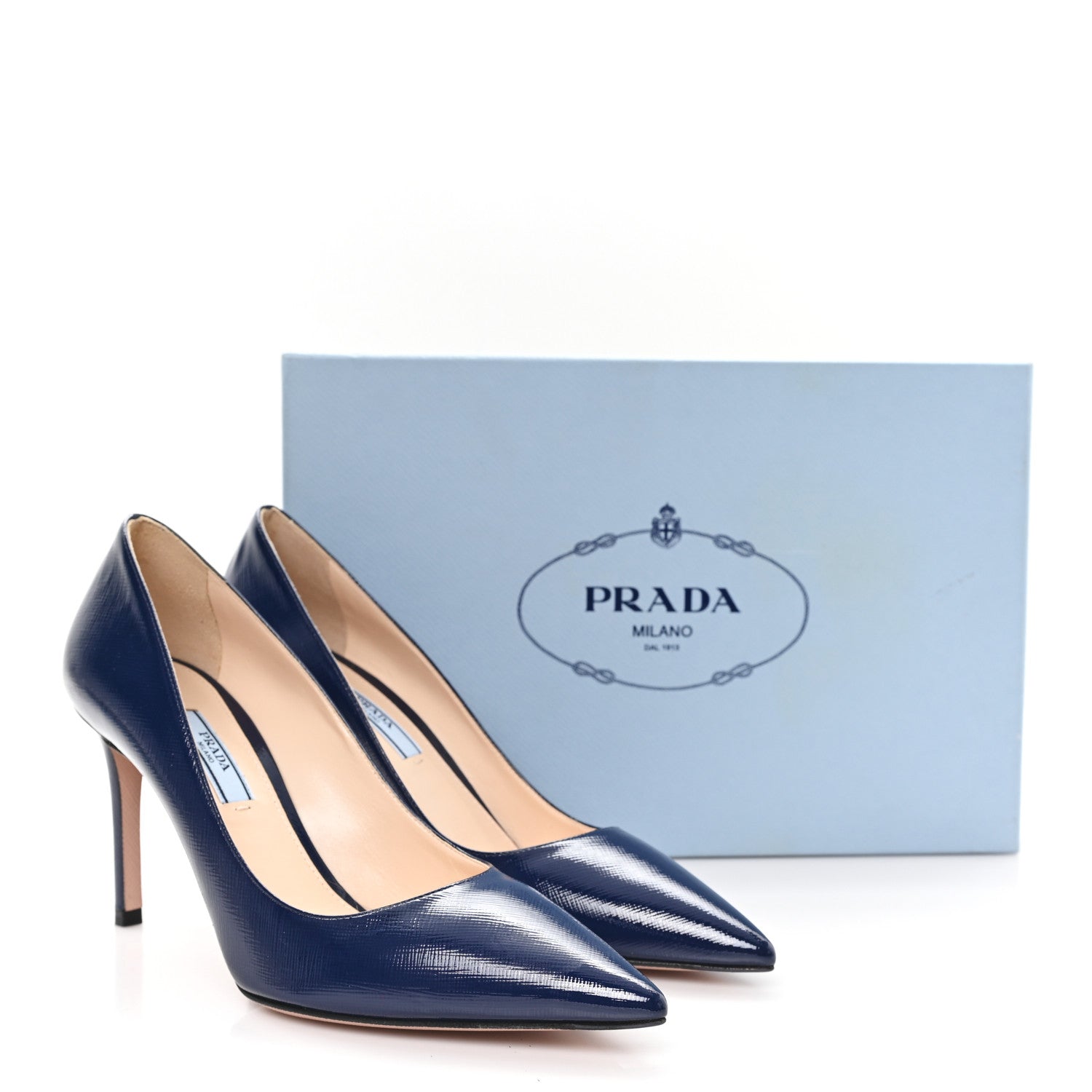 Prada Saffiano Vernice Pumps 38 Royal 9 of 9
