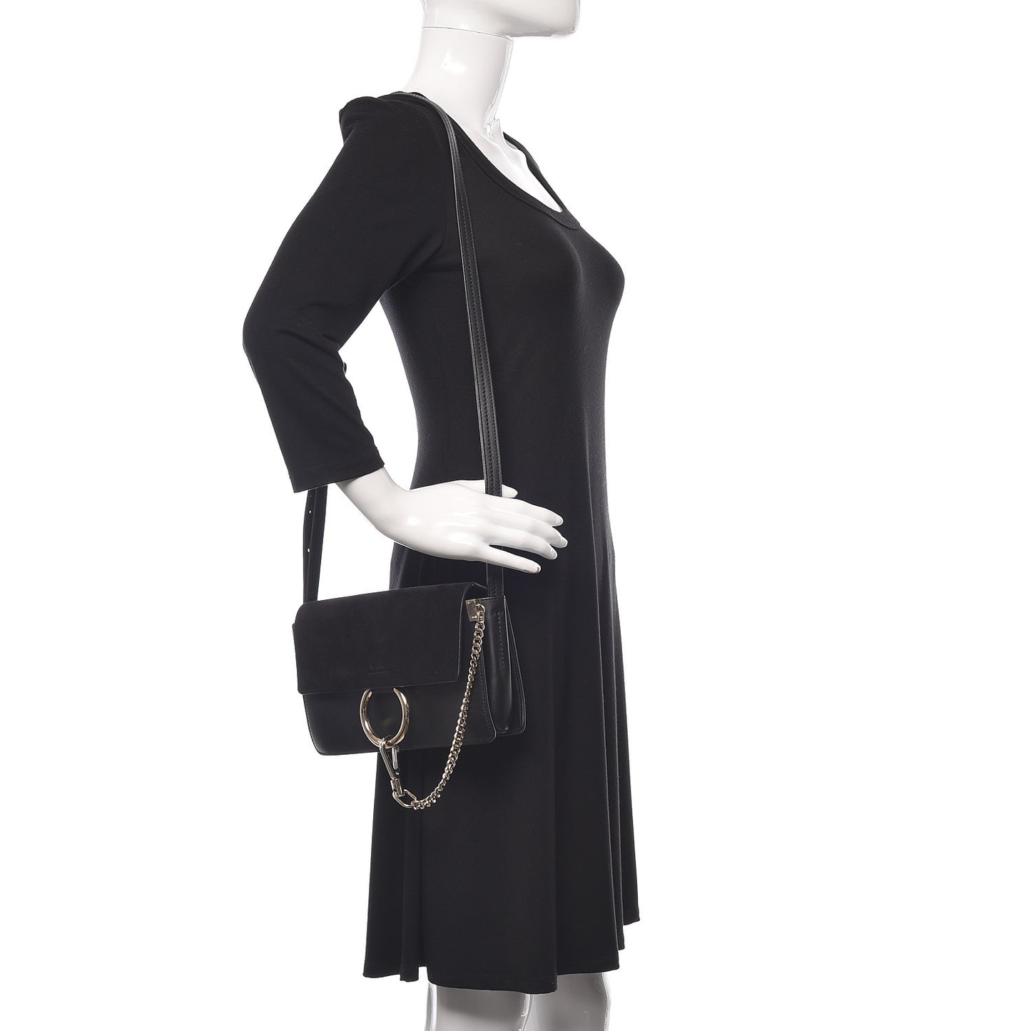 Suede Calfskin Small Faye Shoulder Bag Black