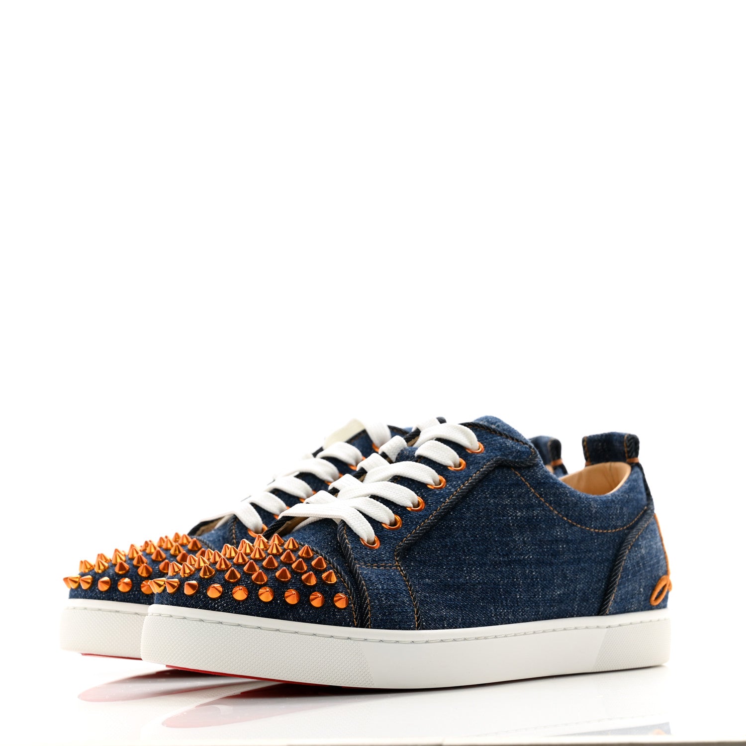 Christian Louboutin Denim Mens Louis Junior Spikes Flat Sneakers 41 Sabagold 3 of 10