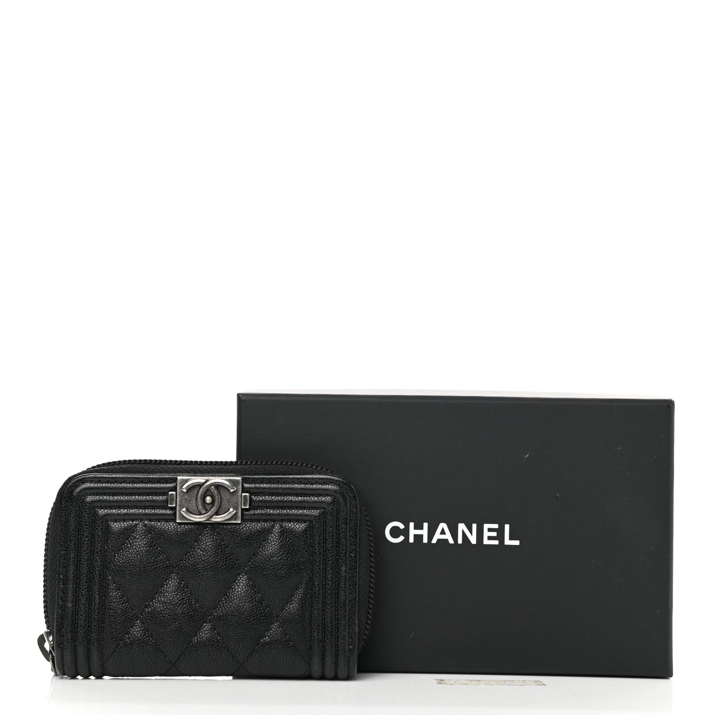 Caviar Quilted Boy Zip Around Coin Purse Wallet Black