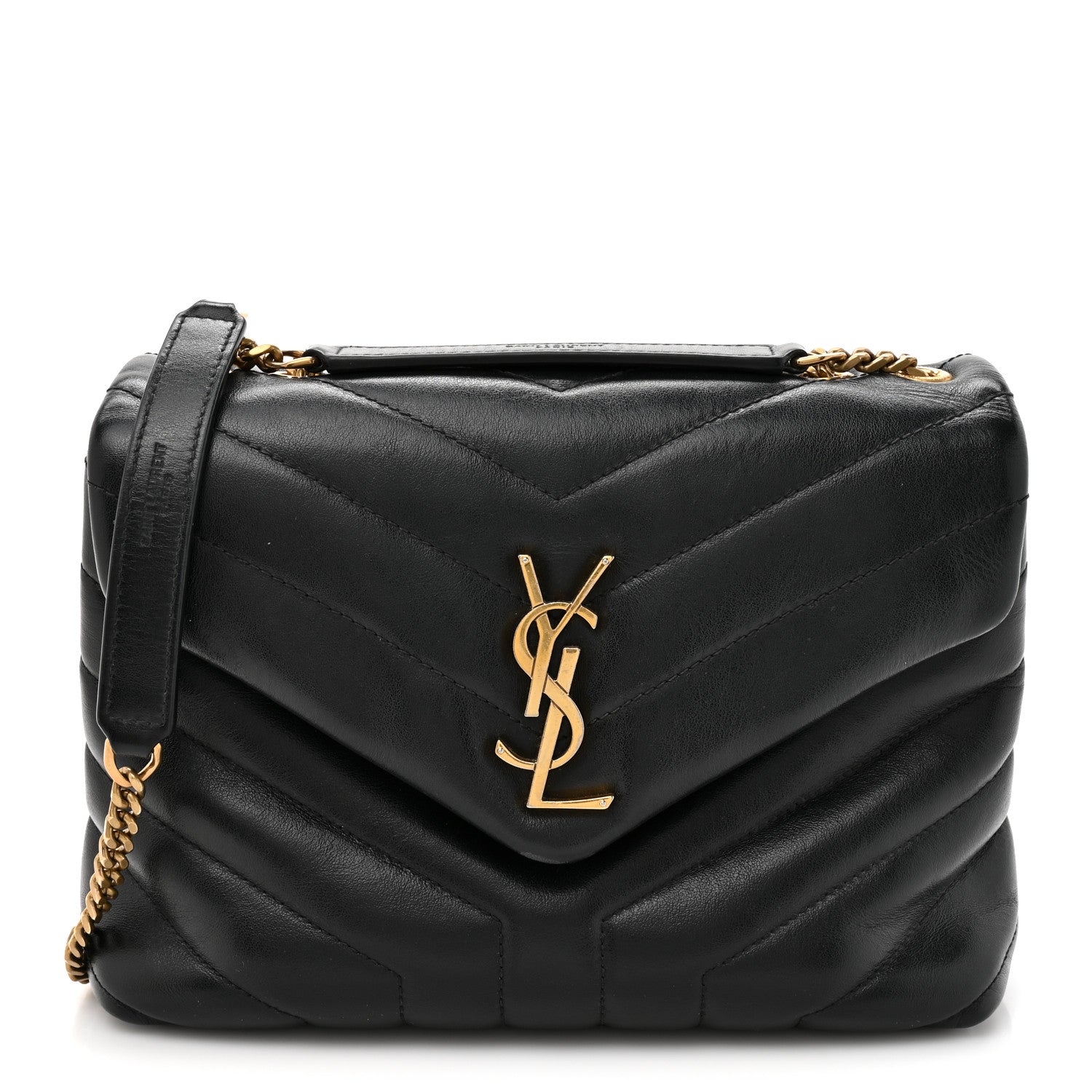 Saint Laurent Calfskin Y Quilted Monogram Small Loulou Chain Satchel Black Black 1 of 14