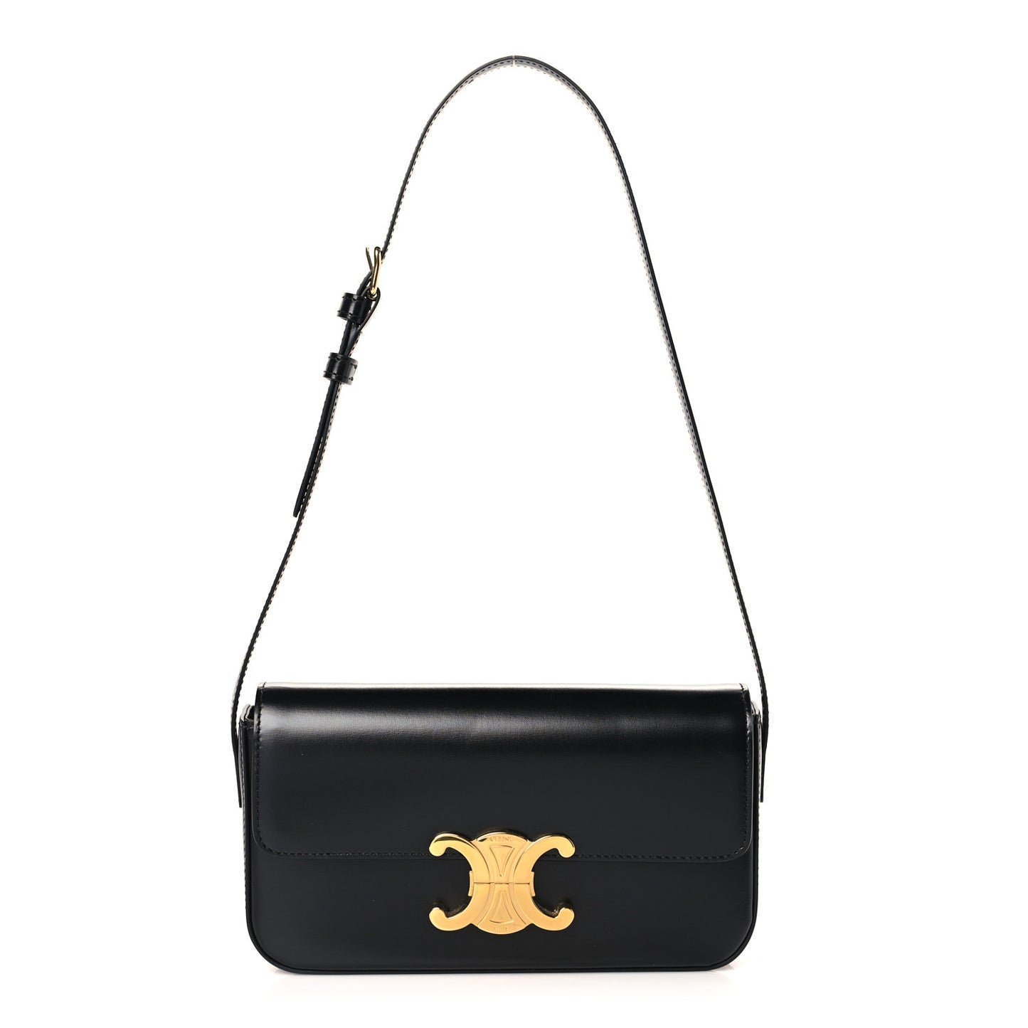 Shiny Calfskin Triomphe Shoulder Bag Black