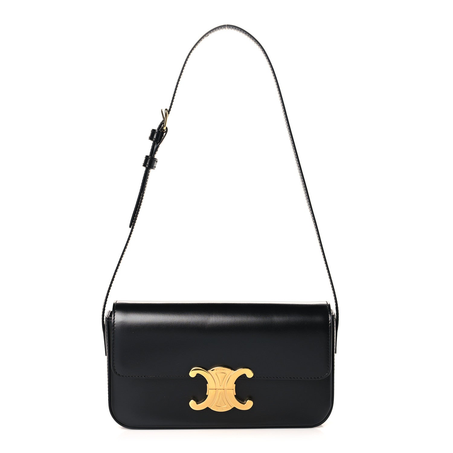 Celine Shiny Calfskin Triomphe Shoulder Bag Black 1 of 9