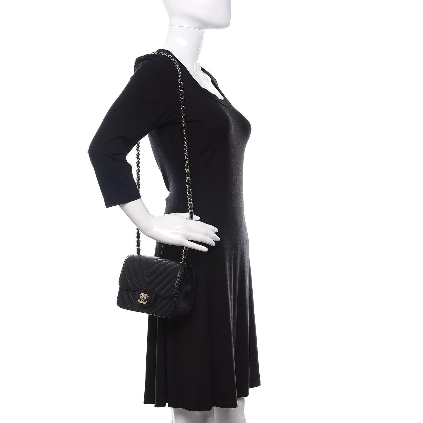 Lambskin Chevron Quilted Mini Square Flap Black