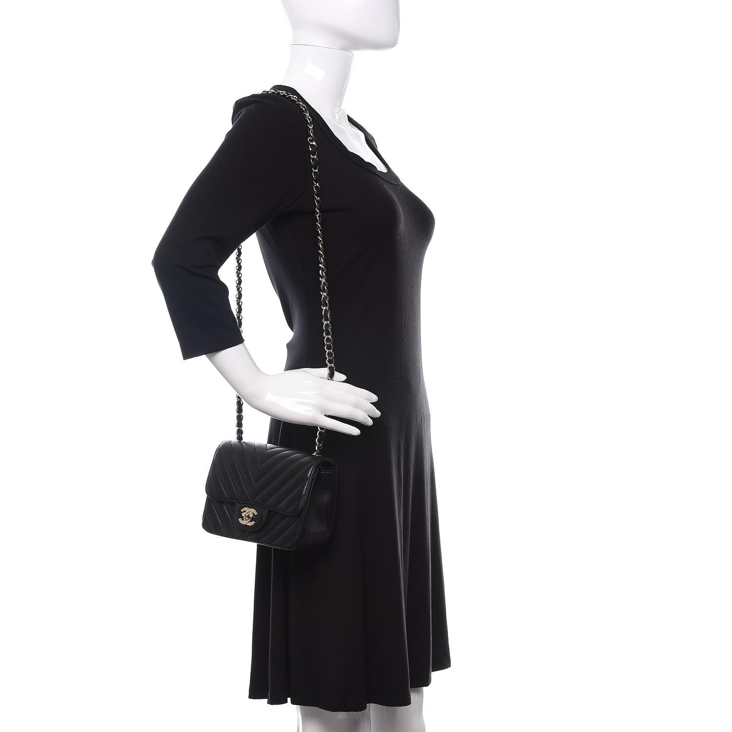 Chanel Lambskin Chevron Quilted Mini Square Flap Black 2 of 10