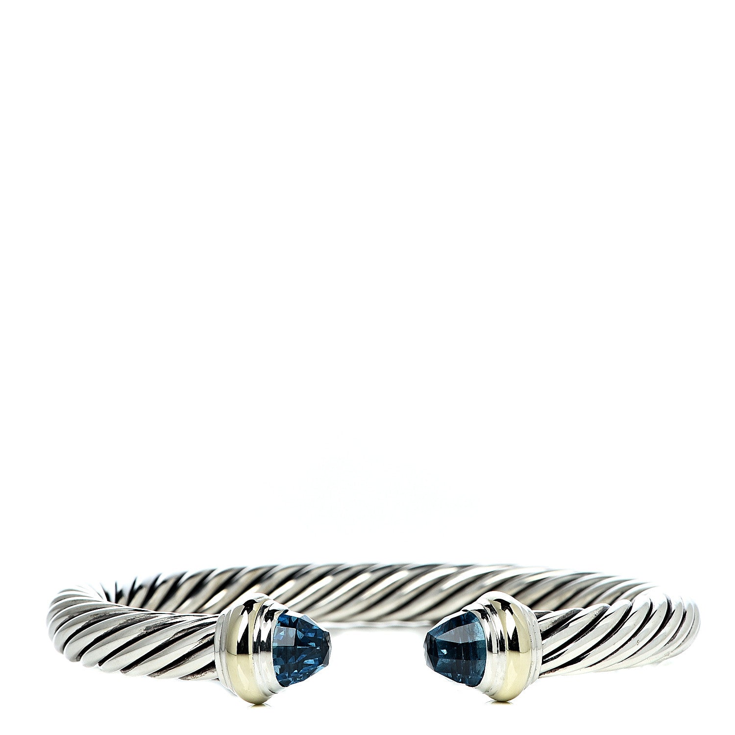 David Yurman Sterling Silver 14K Yellow Gold Blue Topaz 7mm Cable Classics Bracelet 1 of 4