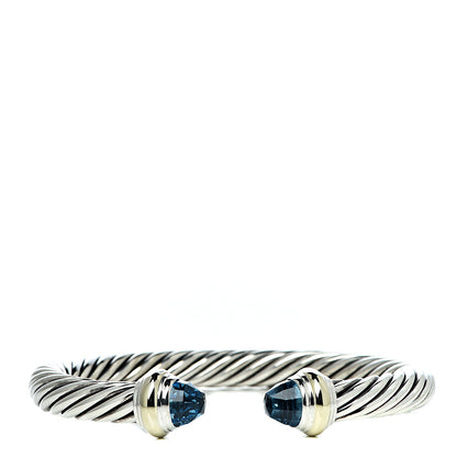 David Yurman Sterling Silver 14K Yellow Gold Blue Topaz 7mm Cable Classics Bracelet 1 of 4