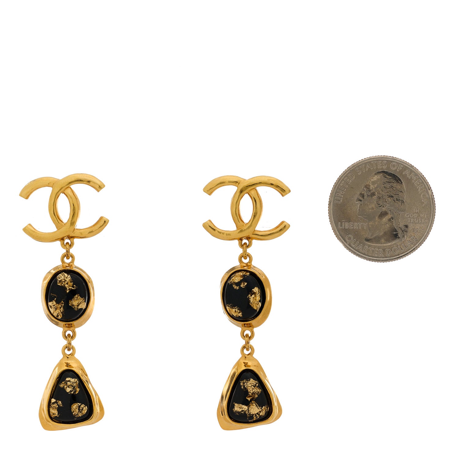 Chanel Resin CC Drop Earrings Gold Black 2 of 5