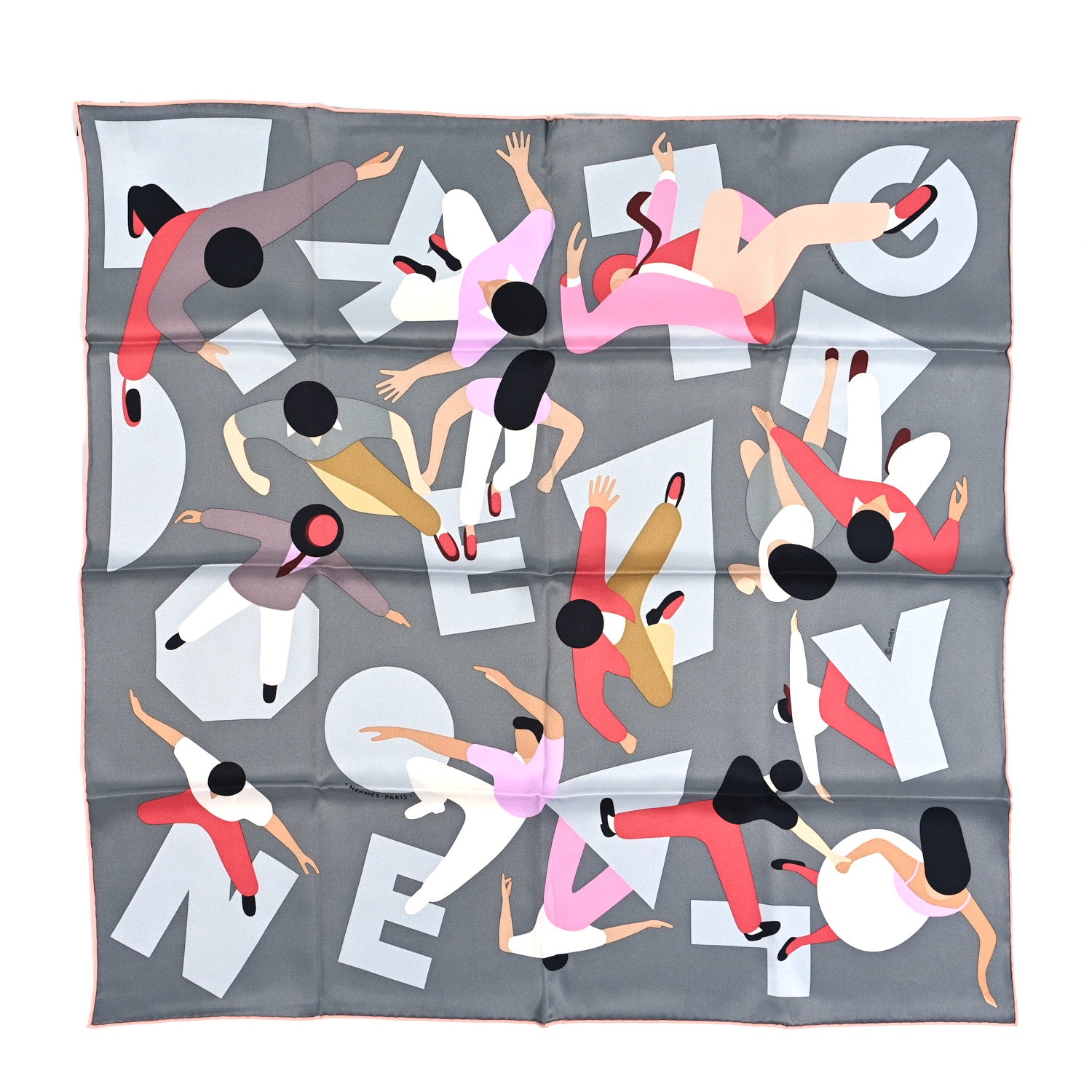 Hermes Silk Hommage a Gene Kelly Scarf 70 Gris Rose White 1 of 4