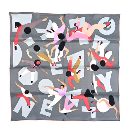 Hermes Silk Hommage a Gene Kelly Scarf 70 Gris Rose White 1 of 4
