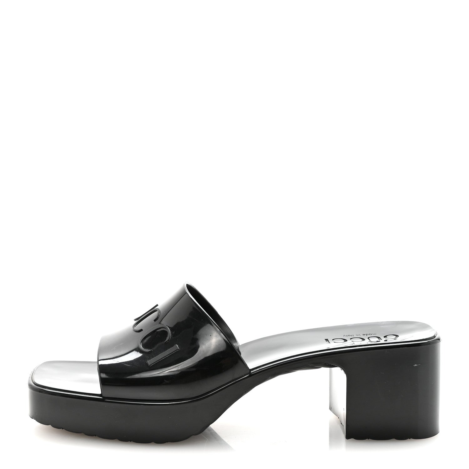 Gucci Rubber Gucci Logo Womens Platform 20/60mm Slide Sandals 37 Black 1 of 9