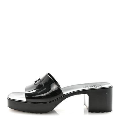 Gucci Rubber Gucci Logo Womens Platform 20/60mm Slide Sandals 37 Black 1 of 9