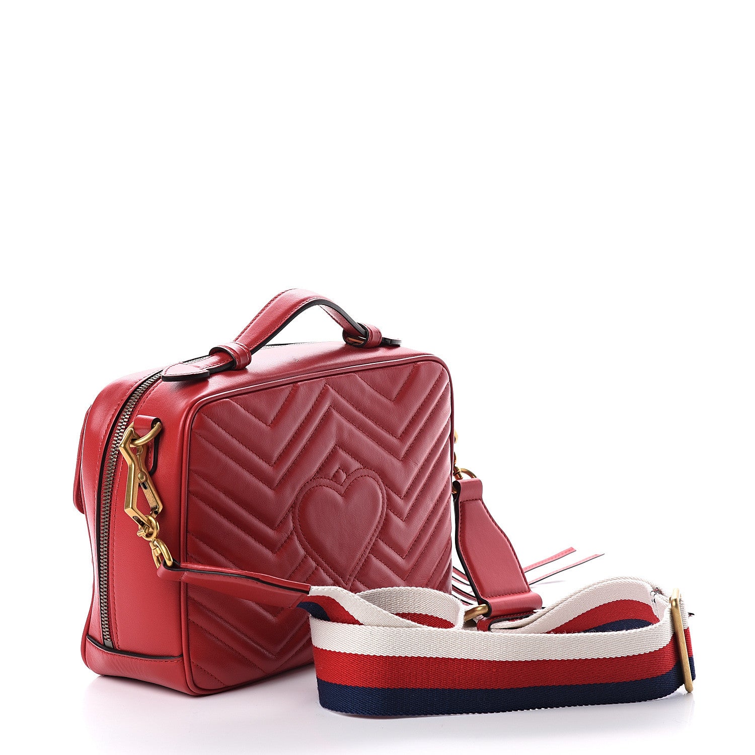 Gucci Calfskin Matelasse Sylvie Web Small GG Marmont Top Handle Shoulder Bag Hibiscus Red 2 of 8
