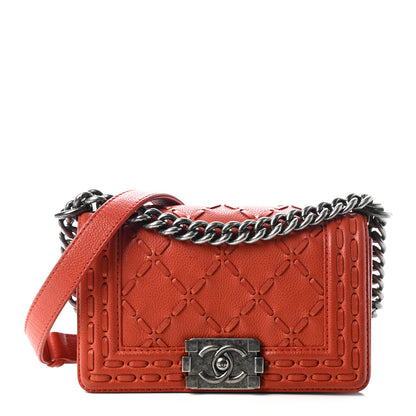 Chanel Caviar Stitched Small Boy Flap Dark Orange 1 of 11