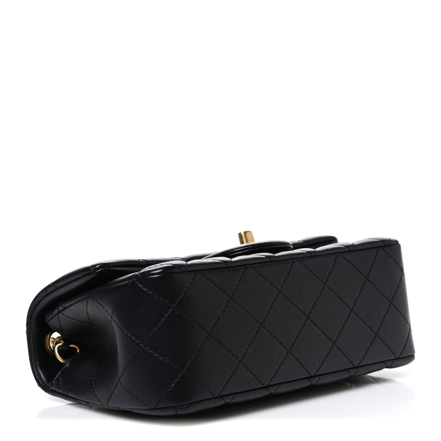 Lambskin Quilted Mini Rectangular Pearl Crush Flap Black