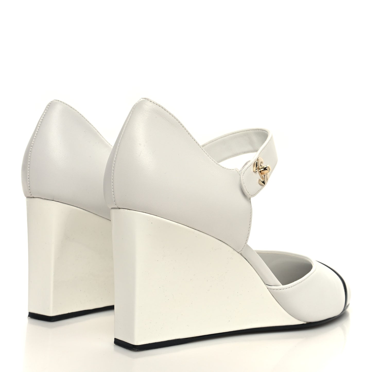 Lambskin Patent Cap Toe Mary Jane Wedge Pumps 41 White Black