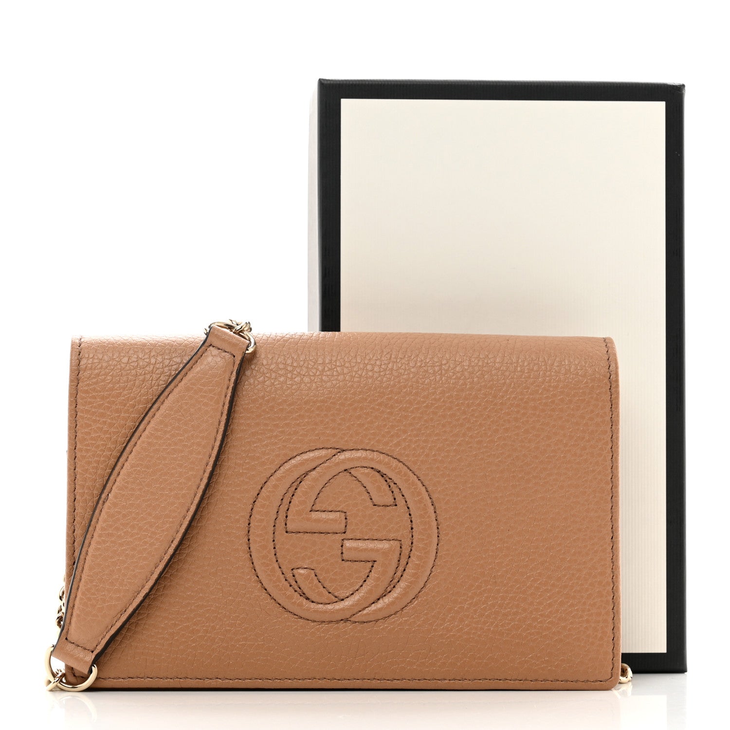 Gucci Pebbled Calfskin Soho Wallet On Chain Camelia 9 of 9