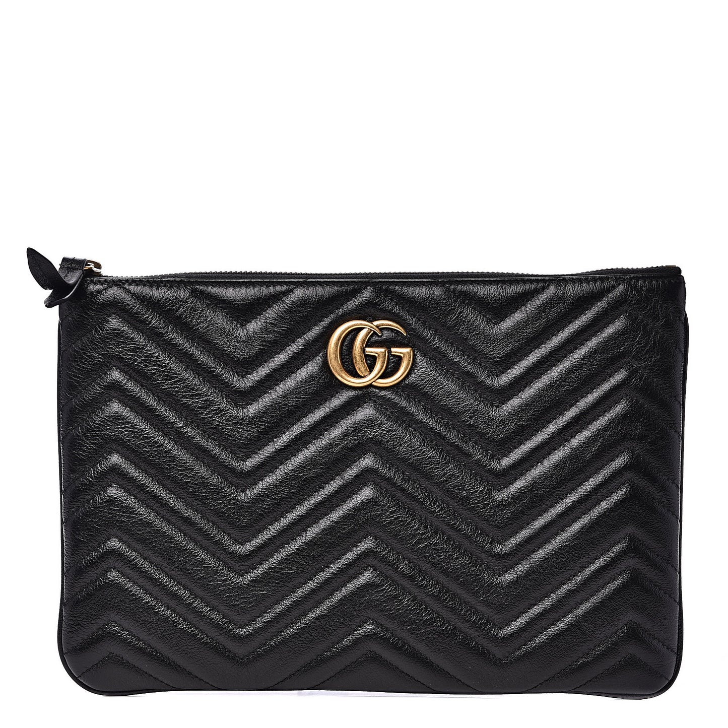 Azalea Calfskin Matelasse Heart GG Marmont Zip Pouch Black