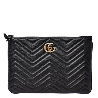Gucci Azalea Calfskin Matelasse Heart GG Marmont Zip Pouch Black 1 of 8