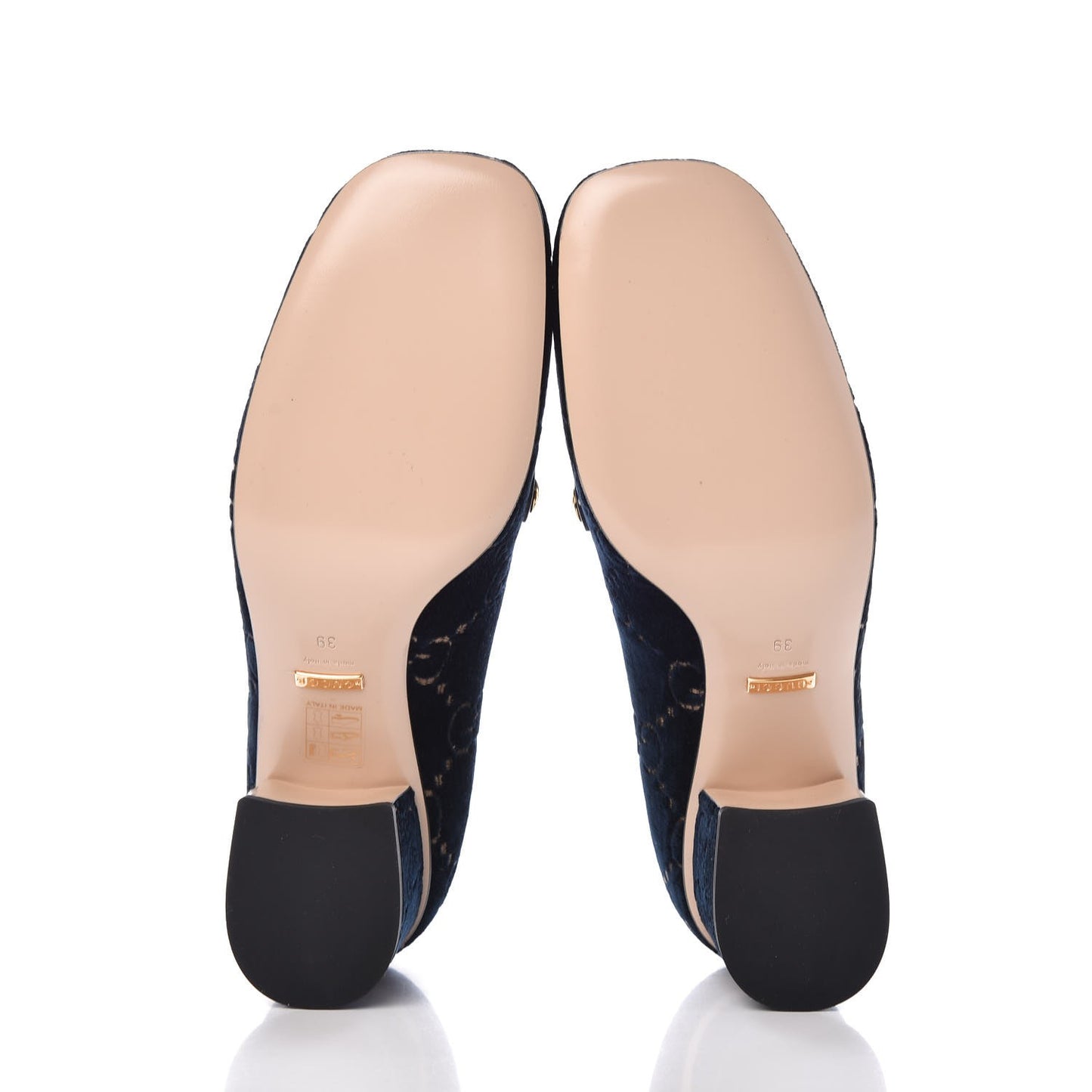 Velvet GG Monogram Sylvie Web Chain Mid Heel Loafers 39 Blue Beige
