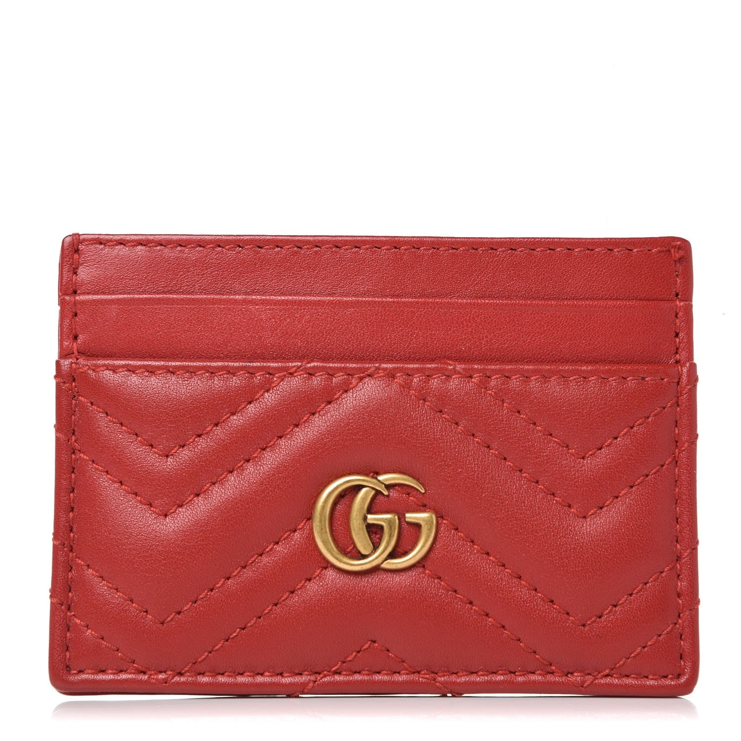 Gucci Calfskin Matelasse GG Marmont Card Holder Hibiscus Red 1 of 6