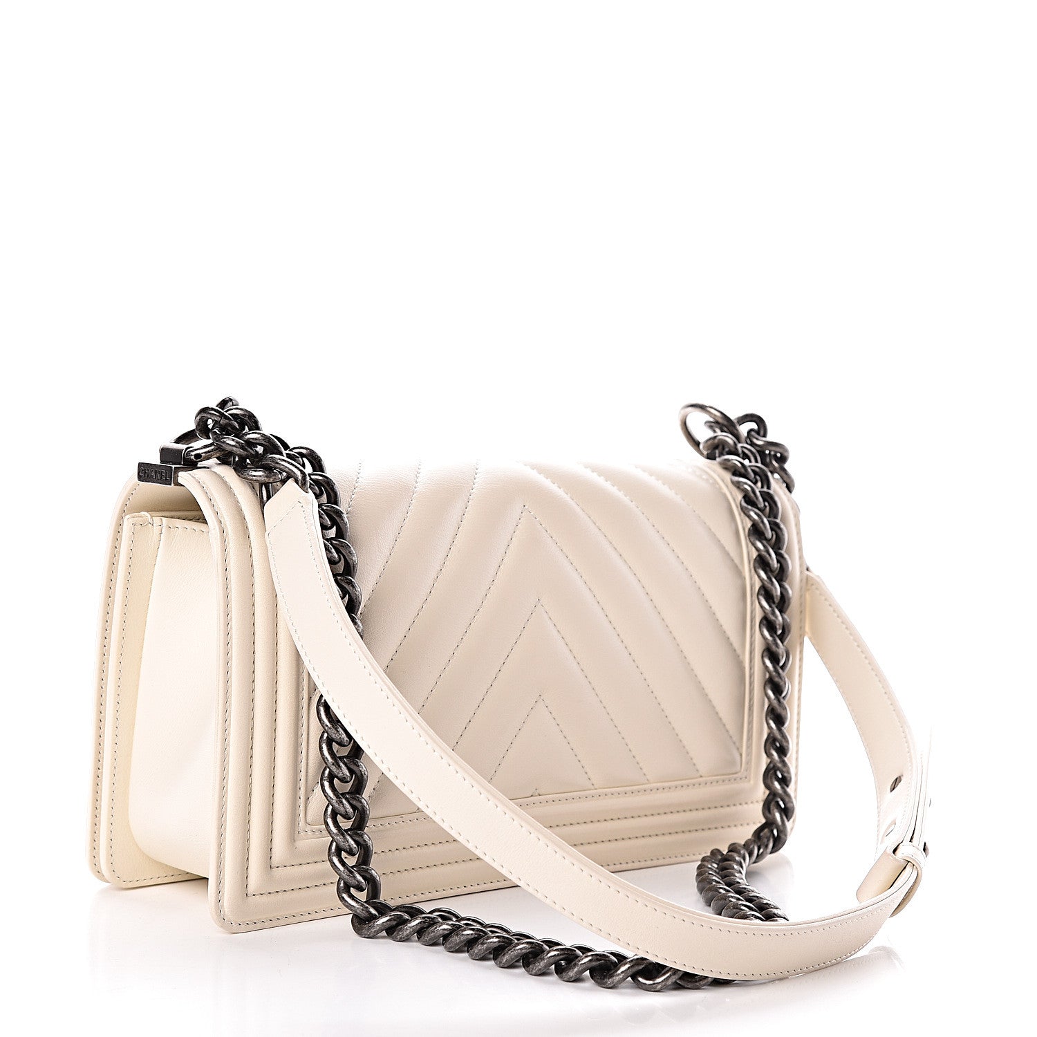 Chanel Calfskin Chevron Quilted Medium Boy Flap Ecru 3 of 10