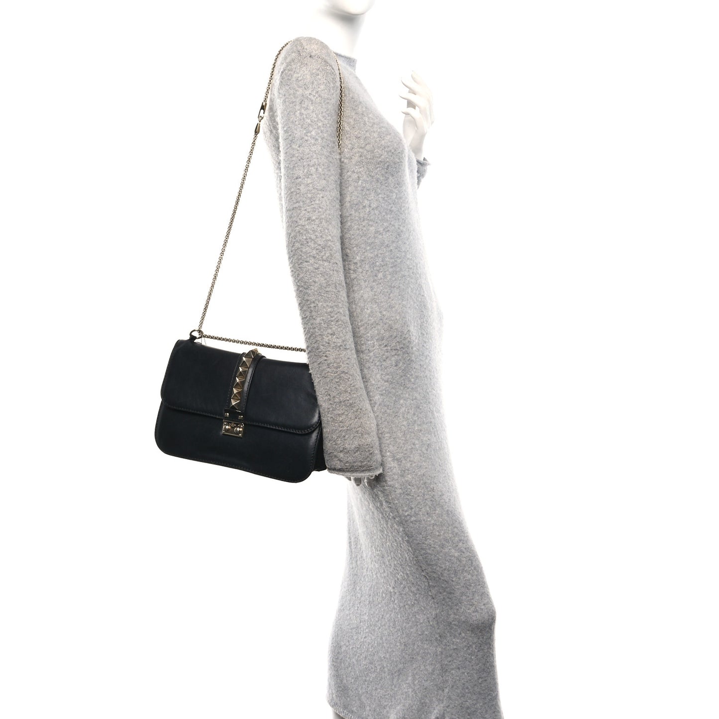 Vitello Large Glam Lock Rockstud Flap Black