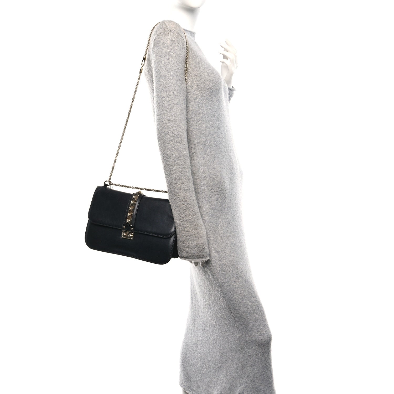 Valentino Garavani Vitello Large Glam Lock Rockstud Flap Black 2 of 9