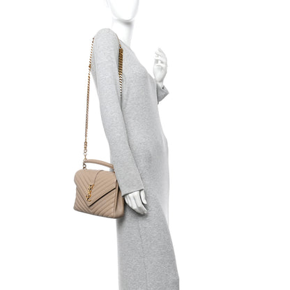 Saint Laurent Sheepskin Matelasse Chevron Monogram Medium College Bag Dark Beige 2 of 12