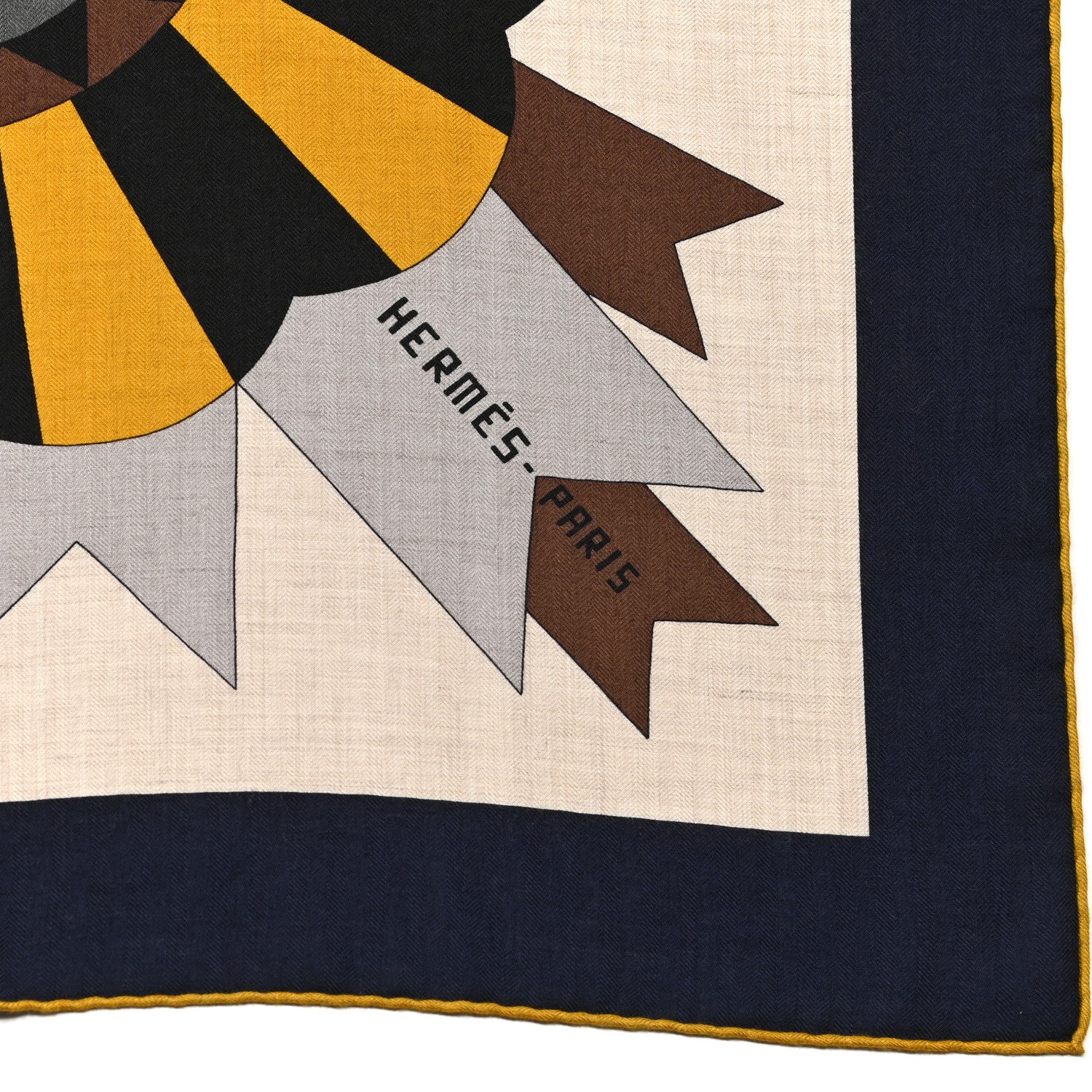 Hermes Cashmere Silk Cheval De Fete Shawl 140 Naturel Marine Moutarde 4 of 6