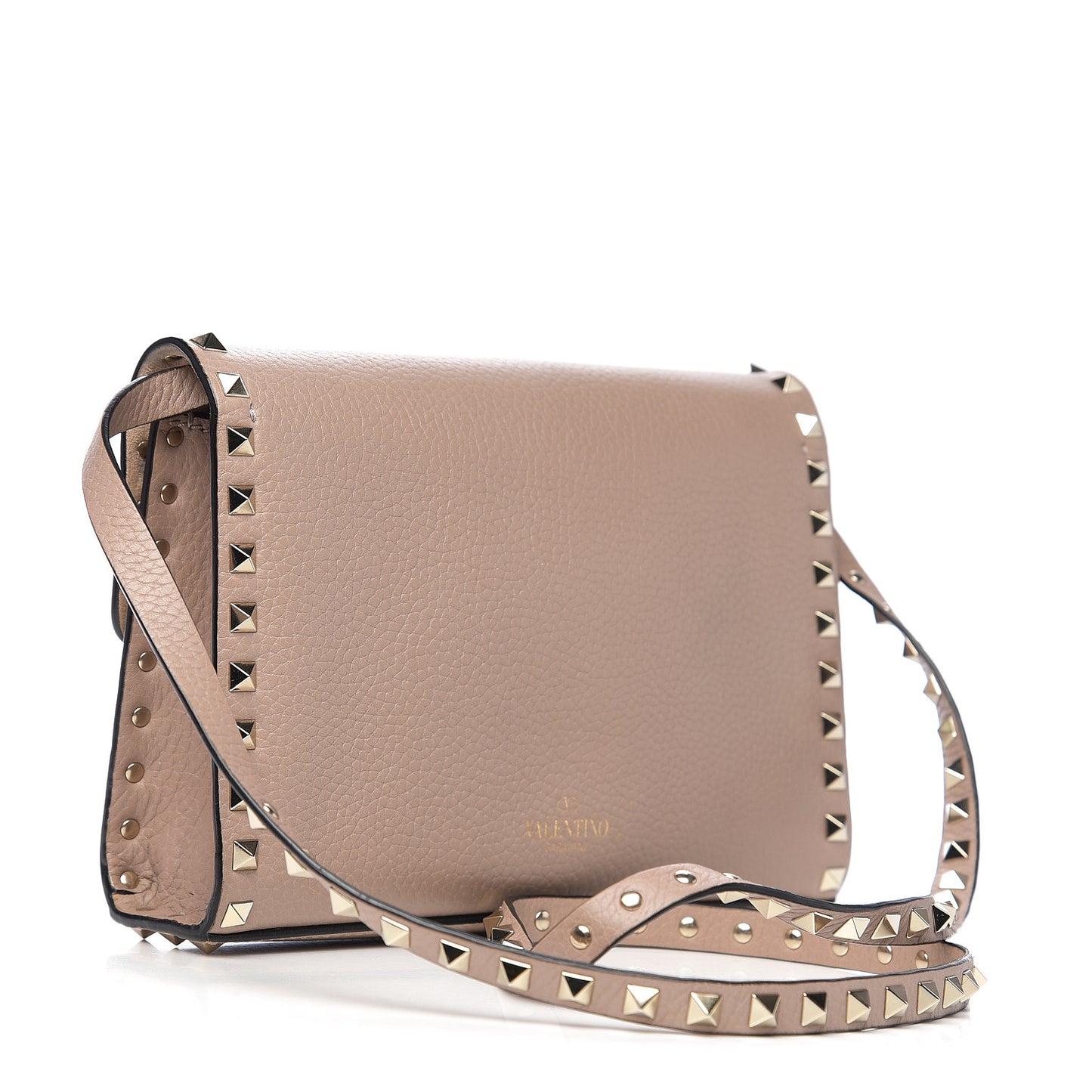 Pebbled Calfskin Medium Rockstud Flip Lock Crossbody Bag Poudre