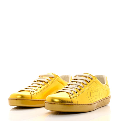Gucci Metallic Nappa Interlocking G Perforated Mens Ace Sneakers 9 Oro Vecchio 3 of 9