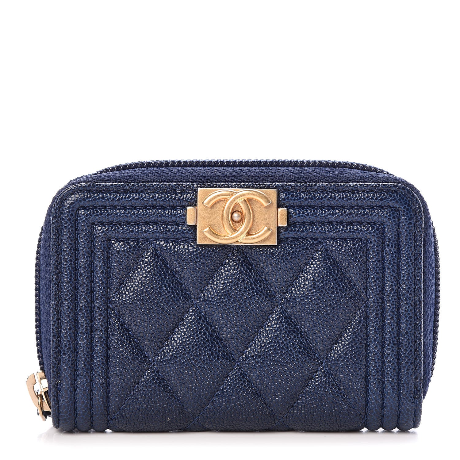 Chanel Caviar Quilted Boy Zip Around Coin Purse Wallet Navy 1 of 8