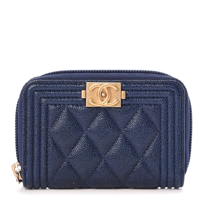 Chanel Caviar Quilted Boy Zip Around Coin Purse Wallet Navy 1 of 8