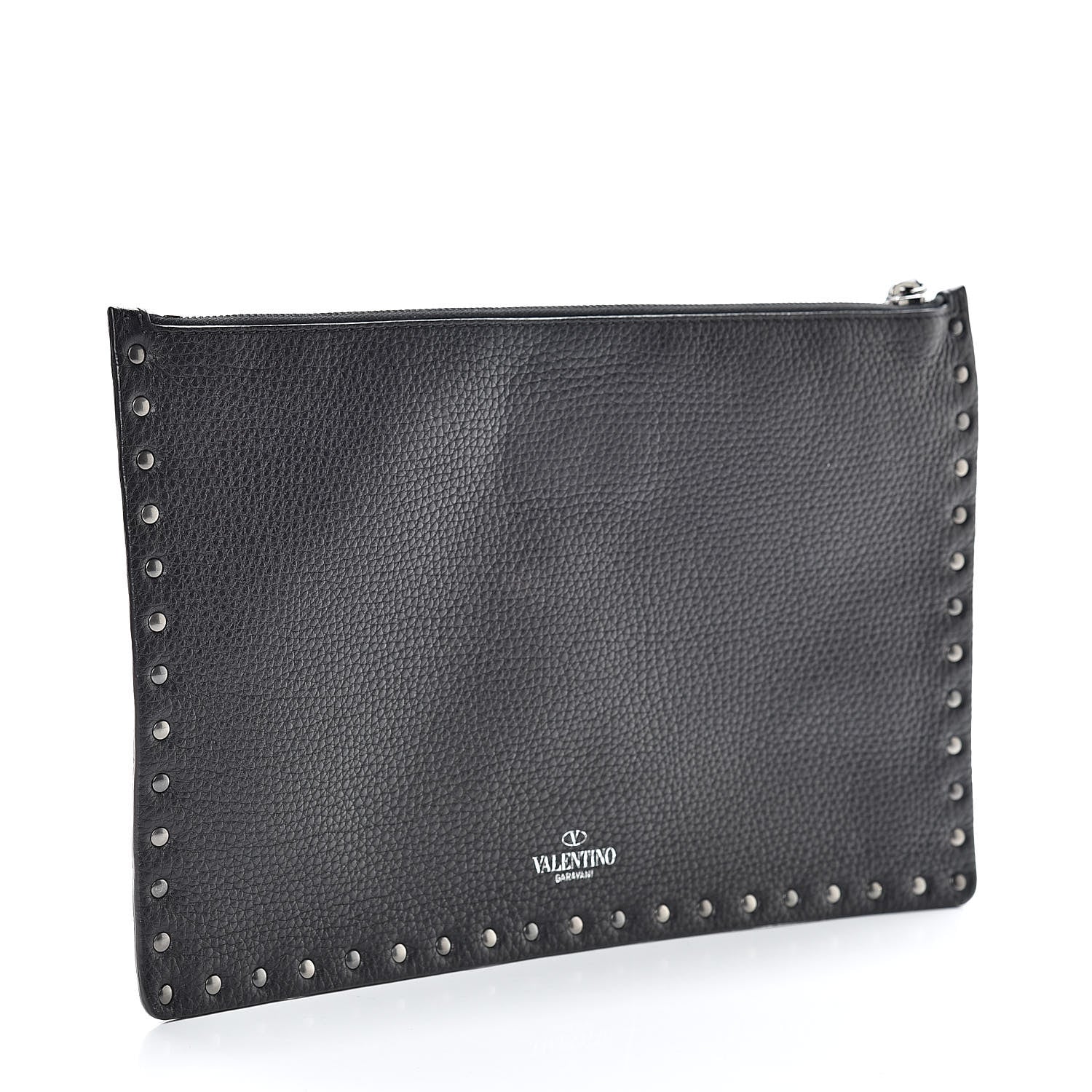 Valentino Garavani Pebbled Calfskin Onyx Large Rockstud Rolling Zip Pouch Black 3 of 7