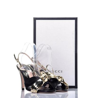 Gucci Nappa Metallic Bow Daphne High Heel Sandals 39 Black Platino 8 of 9