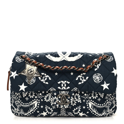 Chanel Cotton Quilted Paris Dallas Medium Bandana Flap Blue 1 of 11