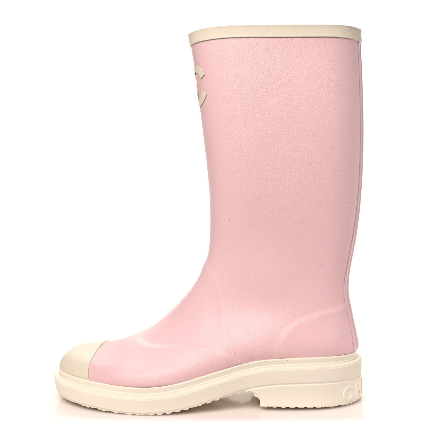 Chanel Caoutchouk CC High Boots 40 Light Pink White 1 of 9