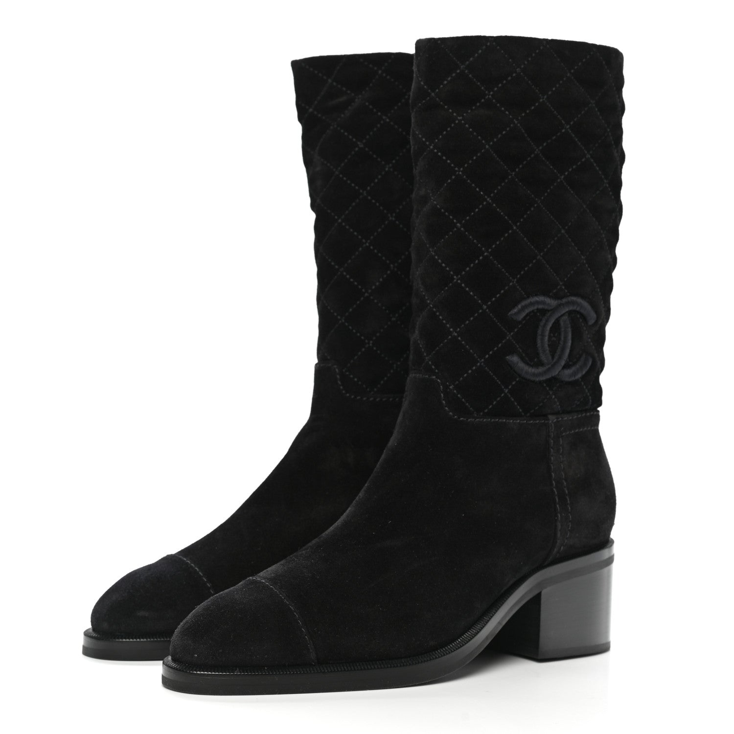 Chanel Suede Quilted CC High Boots 39 Black 3 of 8