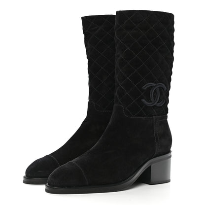 Chanel Suede Quilted CC High Boots 39 Black 3 of 8
