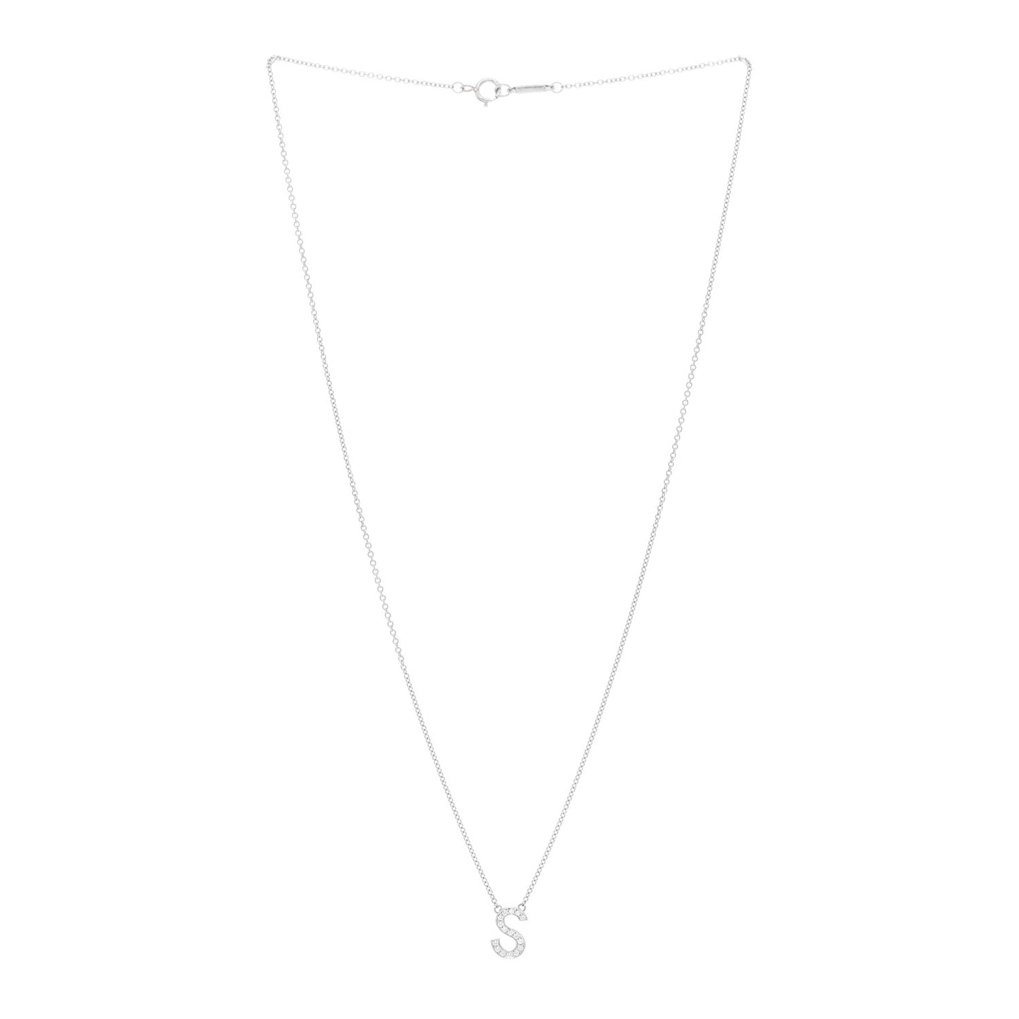 Platinum Diamond Letter S Pendant Necklace