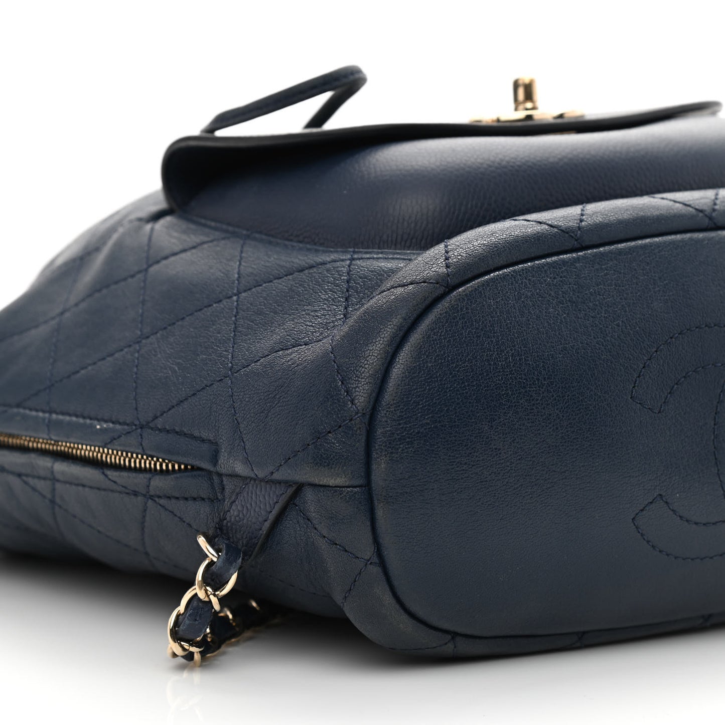 Sheepskin Caviar Quilted Daily Round Backpack Blue