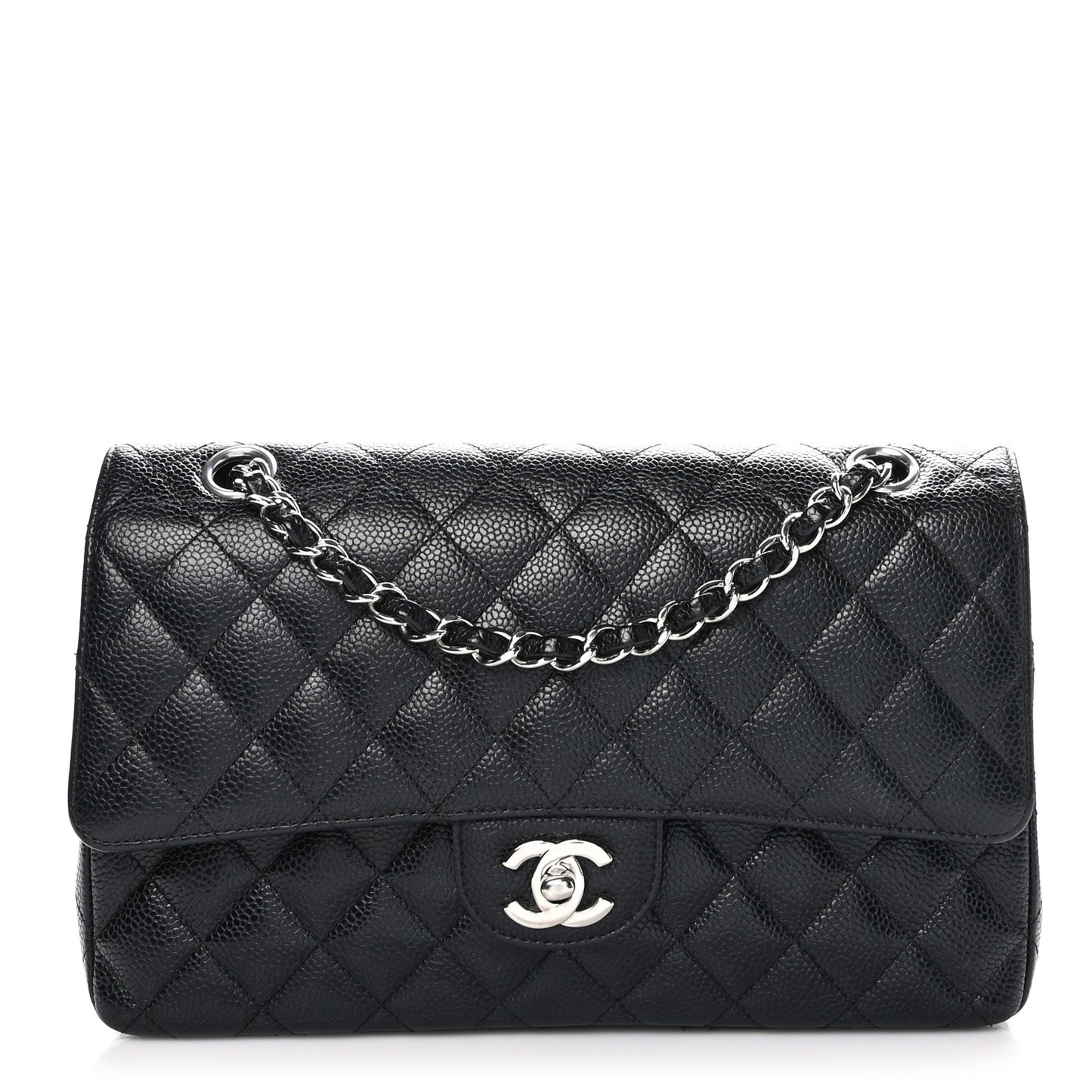 Caviar Quilted Medium Double Flap Black