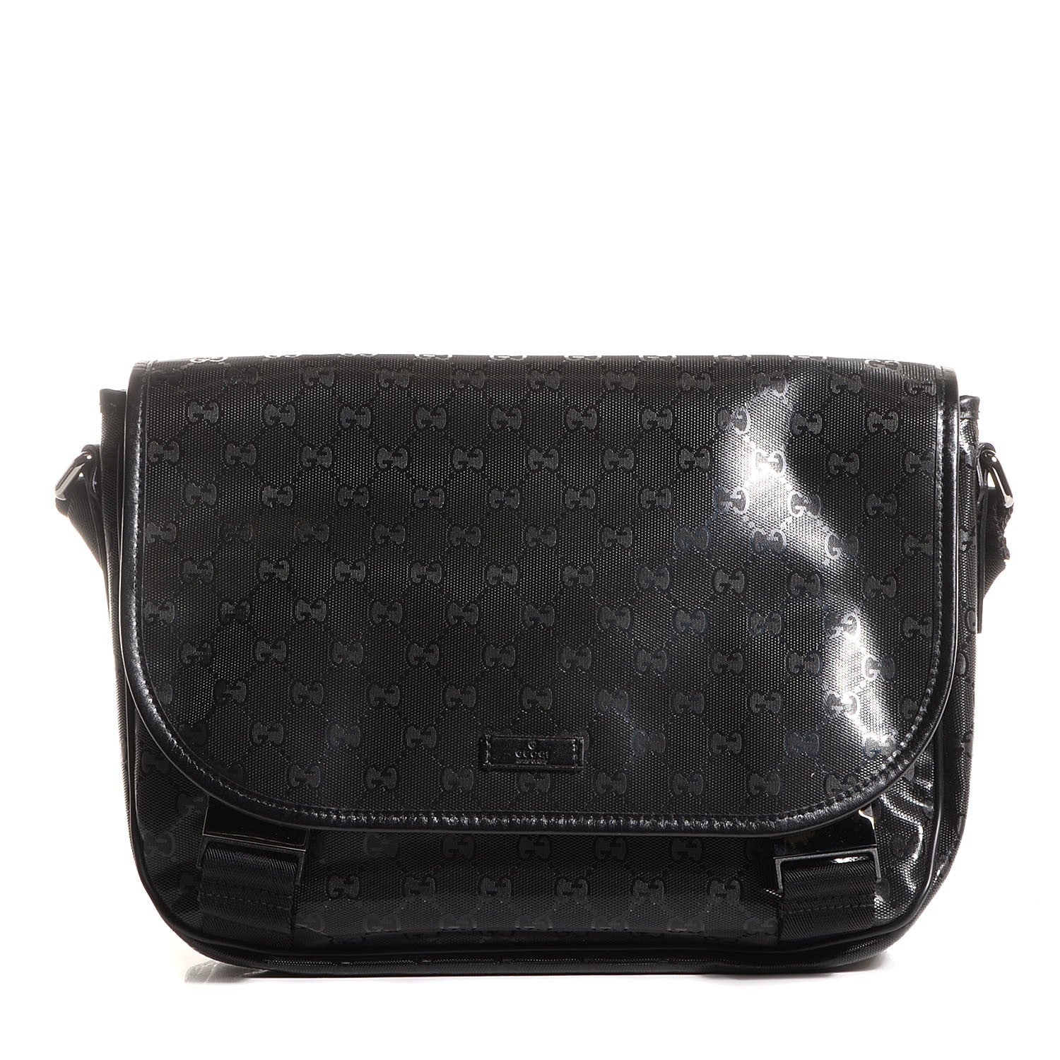 Gucci Imprime Monogram Medium Double Buckle Flap Messenger Bag Black 1 of 7