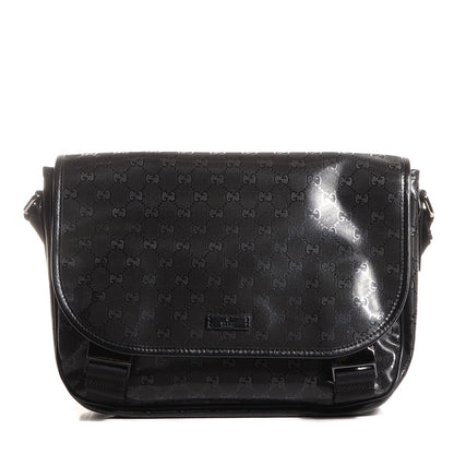 Gucci Imprime Monogram Medium Double Buckle Flap Messenger Bag Black 1 of 7